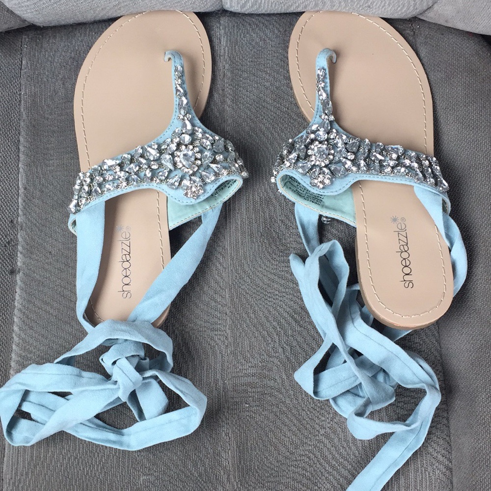Silver Rhinestone turquoise ankle tie sandals